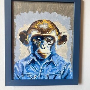 Little Boy Vervet Monkey Portrait in Denim Painting by Brittony Martin